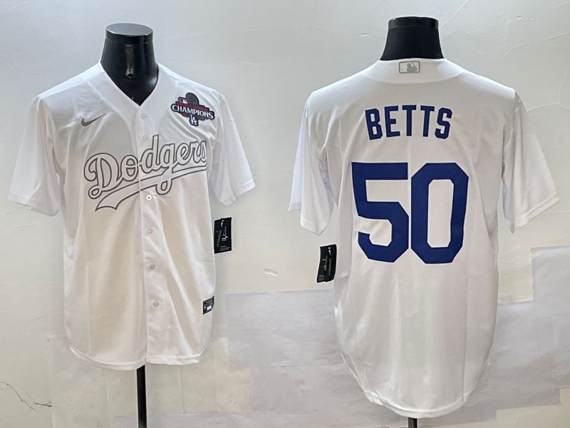 Men Los Angeles Dodgers #50 Betts White Fashion Edition Game 2025 Nike MLB Jersey style 4
